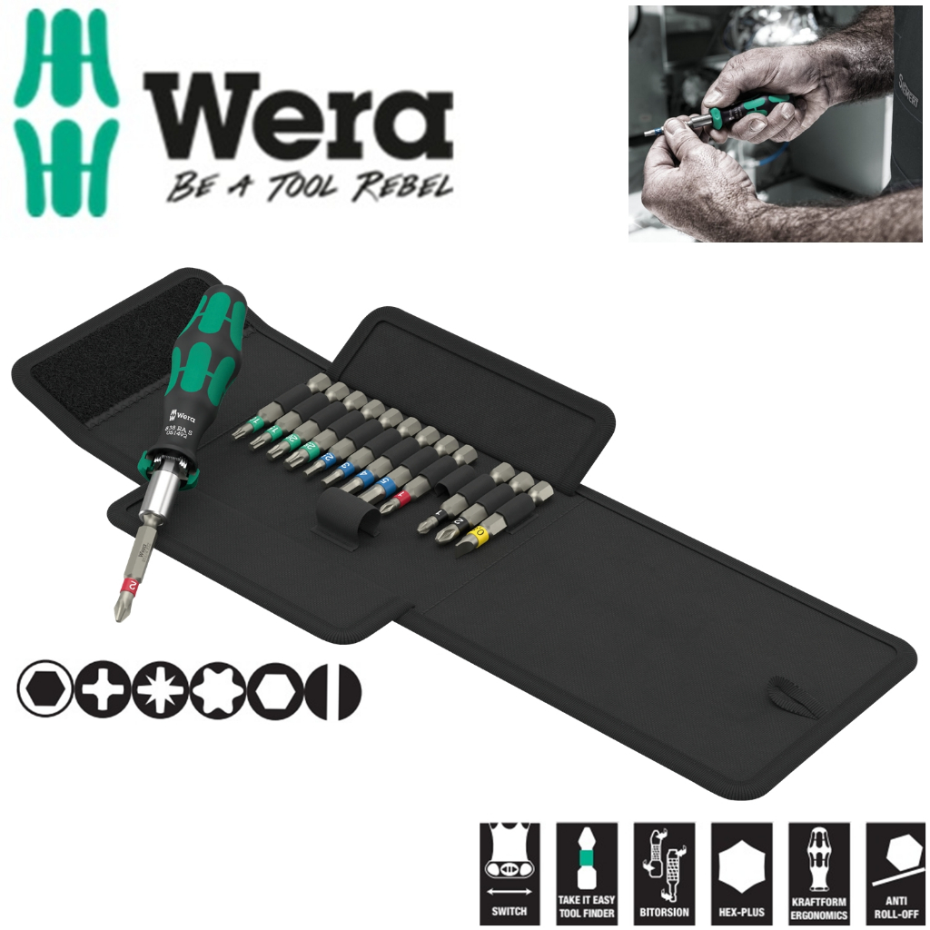Wera Kraftform Kompakt 838 RA S Set 1 – 14 Pièces – Tournevis à Cliquet Intégré, Embouts Universels – Outil Pro Ergonomique Rapide