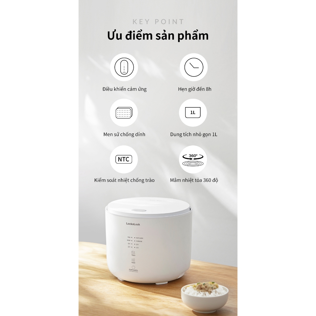 Nồi cơm điện đa chức năng Lock&Lock Bianco Donggeurami rice cooker 1L- Màu ngà EJR334IVY - K-MALL