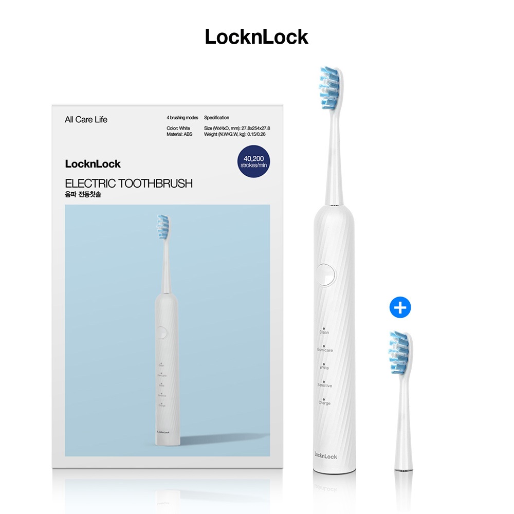 Bàn chải điện LocknLock Electric toothbrush Màu trắng ENR331WHT 4 chế độ hẹn giờ thông minh - K-MALL