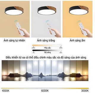 【COD】Đèn phòng khách Điều Chỉnh Độ Sáng phòng ngủ Đèn ốp trần 3 màu bằng gỗ