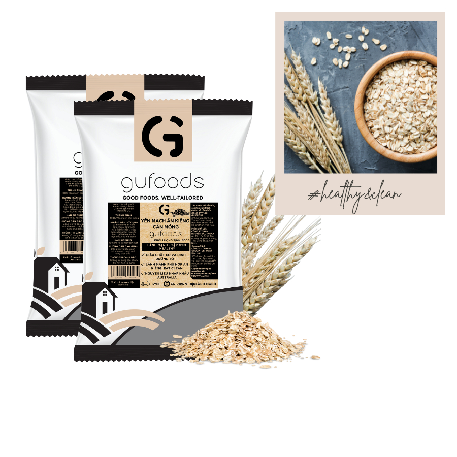 Ảnh Combo 2 Yến mạch tươi cán mỏng (cán dẹt) GUfoods - Giàu chất xơ, Healthy, Tập gym, Lành mạnh, Eat clean (200g/500g) 1