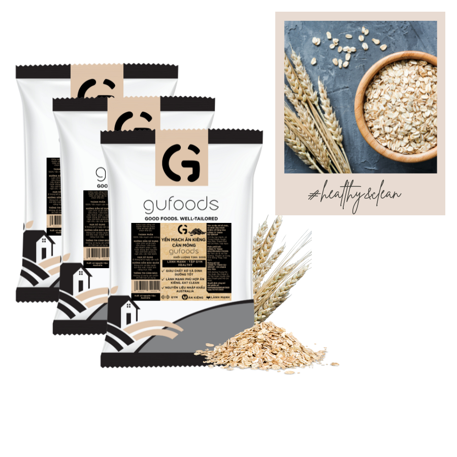 Ảnh Combo 3 Yến mạch tươi cán mỏng (cán dẹt) GUfoods - Giàu chất xơ, Healthy, Tập gym, Lành mạnh, Eat clean (200g/500g) 1