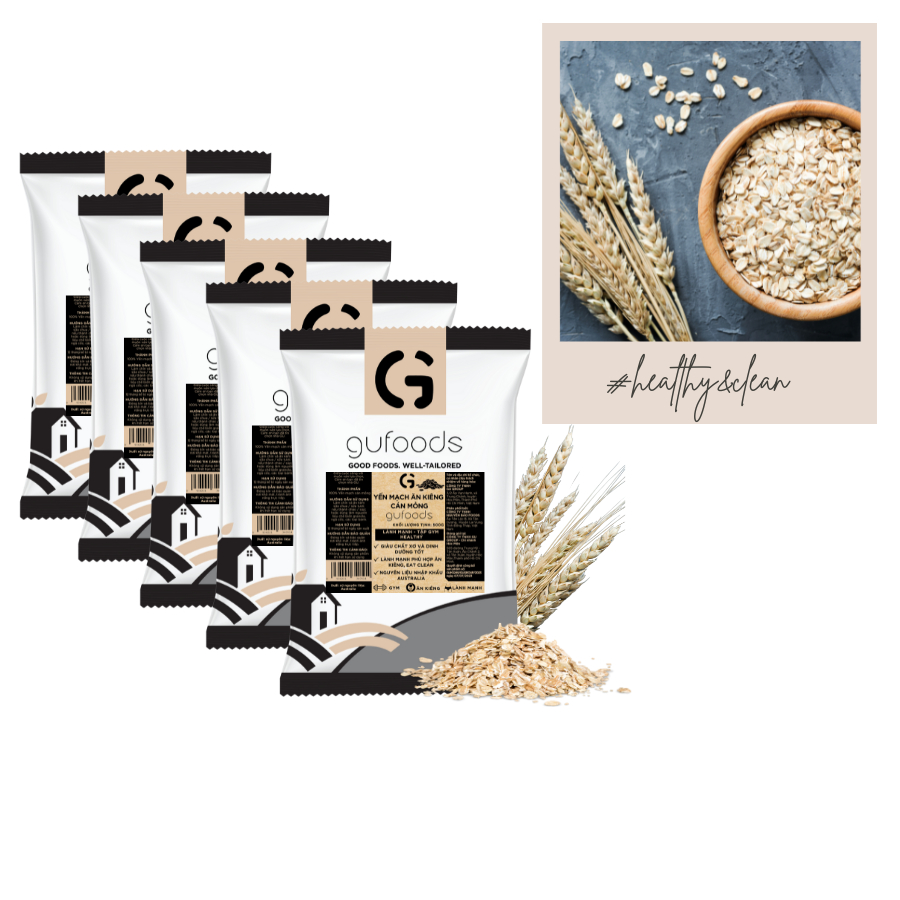 Ảnh Combo 5 Yến mạch tươi cán mỏng (cán dẹt) GUfoods - Giàu chất xơ, Healthy, Tập gym, Lành mạnh, Eat clean (200g/500g) 1