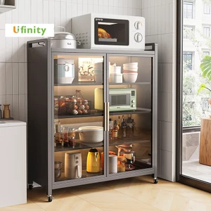 Lifinity Kệ Để Đồ Nhà Bếp Đa Năng Thép Cacbon Với Bánh Xe Dễ Di Chuyển, Thiết Kế Đôi Cửa, Chống Bụi