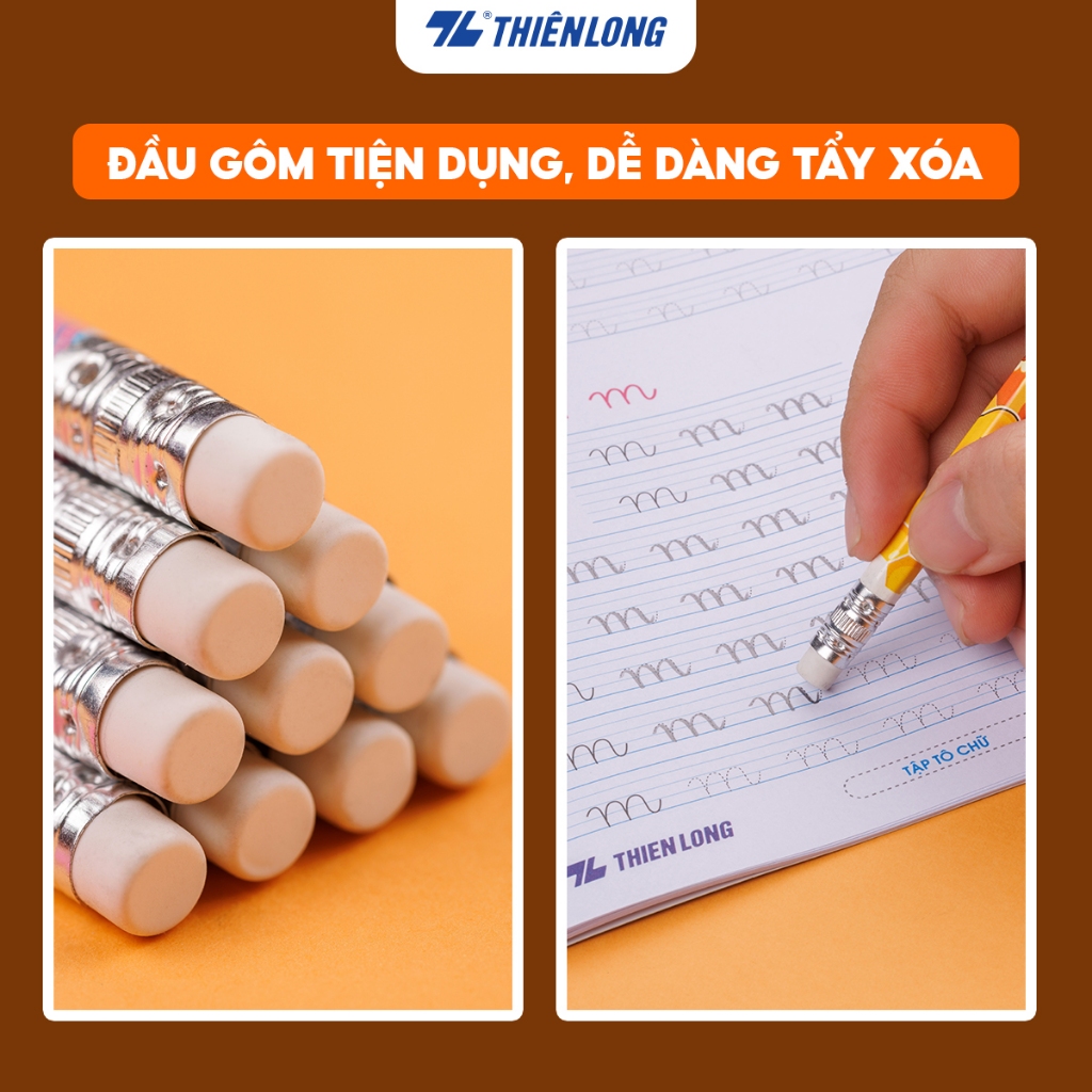Hộp 10 bút chì học sinh Thiên Long - Viết chì HB, 2B lục giác dễ tẩy xóa, nhỏ gọn cầm vừa tay, giúp bé luyện chữ đẹp | BigBuy360 - bigbuy360.vn