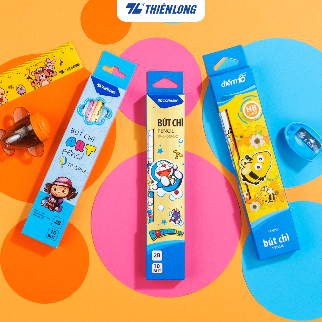 Hộp 10 bút chì học sinh Thiên Long - Viết chì HB, 2B lục giác dễ tẩy xóa, nhỏ gọn cầm vừa tay, giúp bé luyện chữ đẹp
