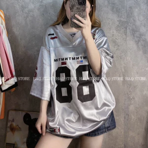 Áo Phông Bạc 88 Cổ Trai Tim Chất Lụa Bóng In 5D Dáng Rộng Unisex Giấu Quần - Áo Thun Nữ Phong Cách Trẻ Trung Hot Trend