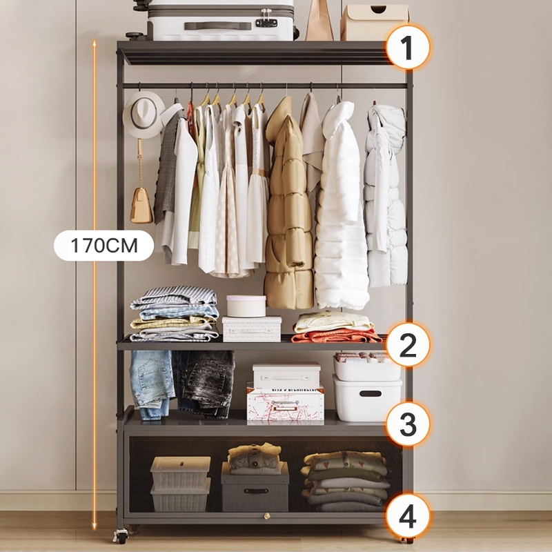 Lifinity Kệ Treo Quần Ao Đa Năng Có Tủ 55-100cm, Điều Chỉnh Được Độ Cao, Có Bánh Xe, Cửa Acrylic Chống Bụi Với Chốt Từ