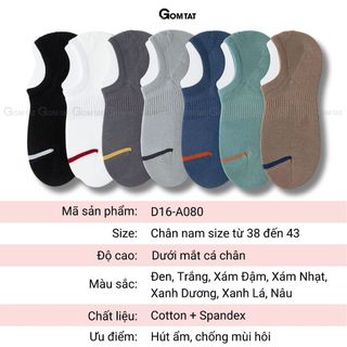 Combo 7 đôi tất ngắn nam chống tuột gót GOMTAT, vớ nam đi giày lười chất liệu cotton hút ẩm, mềm mại - D16-A080-CB7