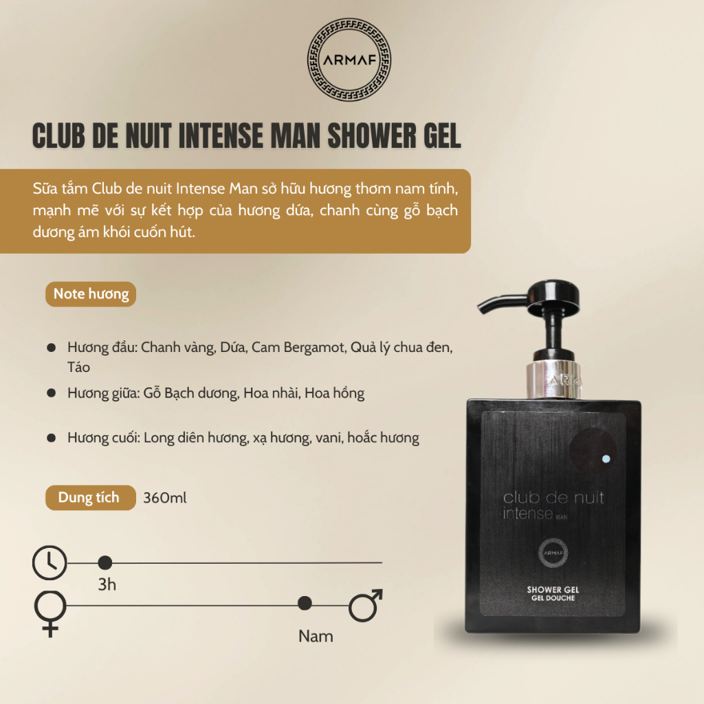 Sữa Tắm Hương Nước Hoa Nam Armaf Club De Nuit Woman - Intense Man Shower Gel 360ML | BigBuy360 - bigbuy360.vn