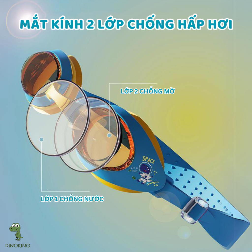 Kính bơi trẻ em cao cấp DINOKING Combo Kính bơi cho bé trai bé gái kèm mũ bơi Mắt kiếng bơi chống mờ PK11