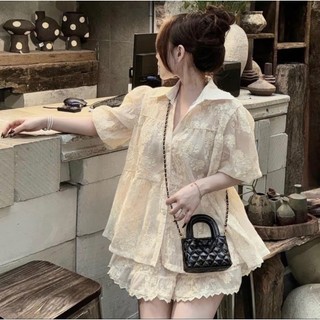 Set Áo Babydoll Hot Trend Thô Ren Thêu Mix Chân Váy Xoè Có Lót Quần Siêu Xinh Tiểu Thư