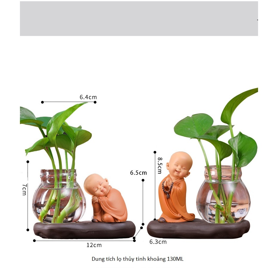 Bộ decor Tiểu Hòa Thượng kết hợp cùng bình thủy sinh trang trí nhà, bàn làm việc góc học tập giúp mang lại may mắn