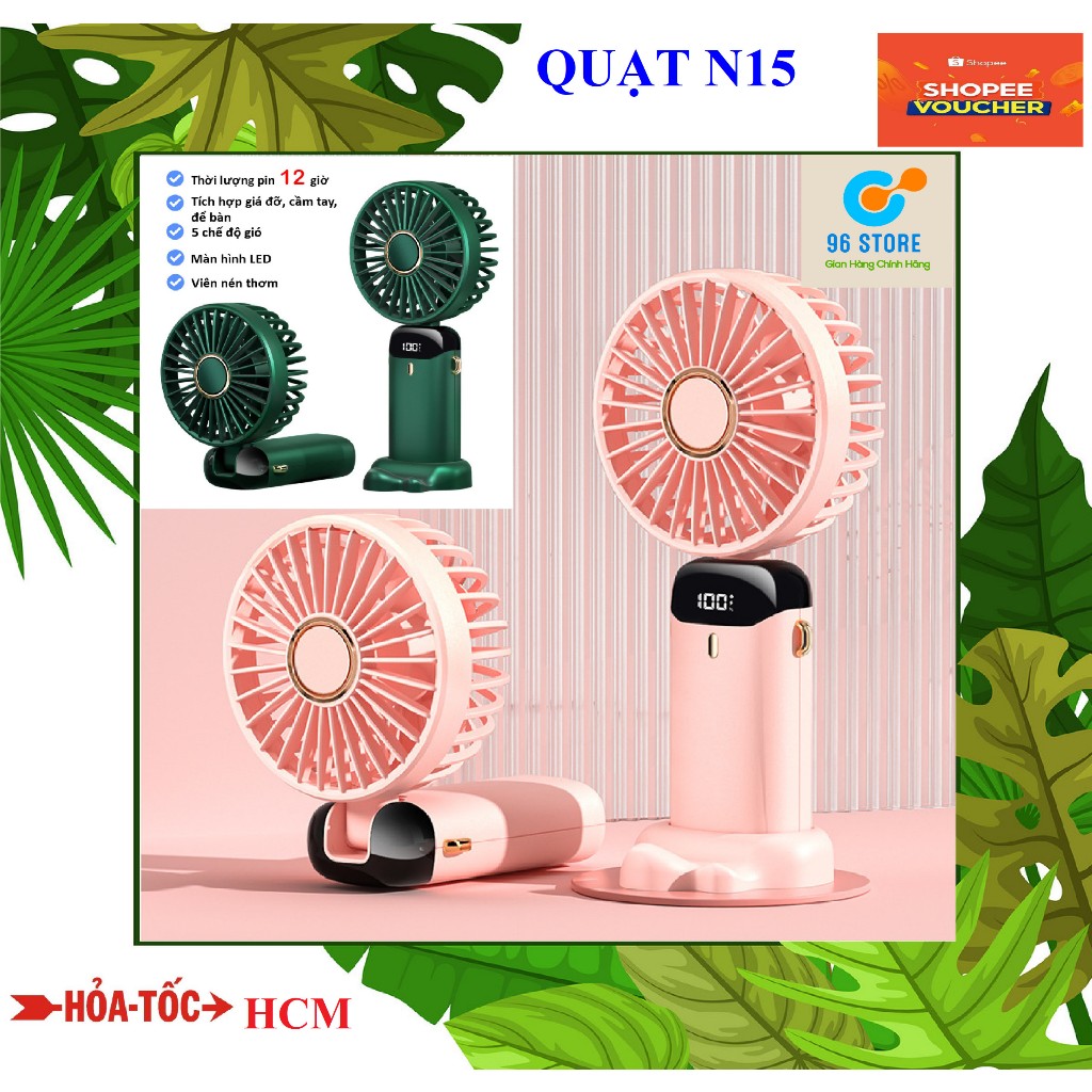 Quạt Mini Cầm Tay Tích Điện 10.000mAh,5 cấp Độ Gió, Đèn LED Hiển Thị ...