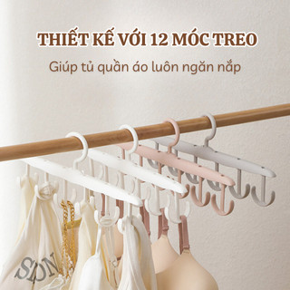 Móc treo đồ đa năng, móc nhựa 12 móc treo đồ lót, thắt lưng, cà vạt, áo 2 dây xoay 360 độ tiện lợi
