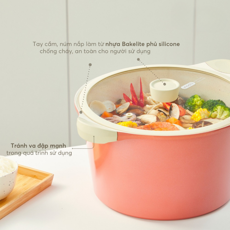 Nồi vân đá chống dính cao cấp, dùng được mọi loại bếp, nhiều size - CHÍNH HÃNG INOCHI