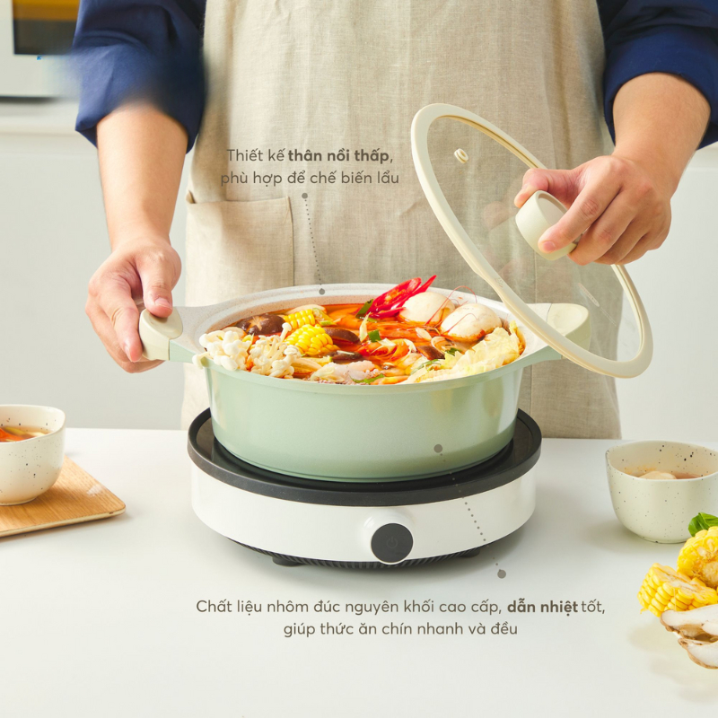 Nồi vân đá cao cấp Omi Simple 24cm (thân thấp) chống dính - CHÍNH HÃNG INOCHI