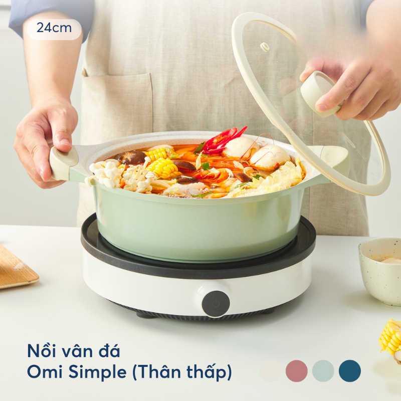 Nồi vân đá cao cấp Omi Simple 24cm (thân thấp) chống dính - CHÍNH HÃNG INOCHI