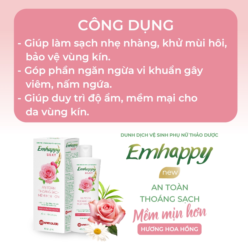Ảnh Dung dịch vệ sinh phụ nữ Emhappy Silky Nam Dược hương hoa hồng chai 120ml 3