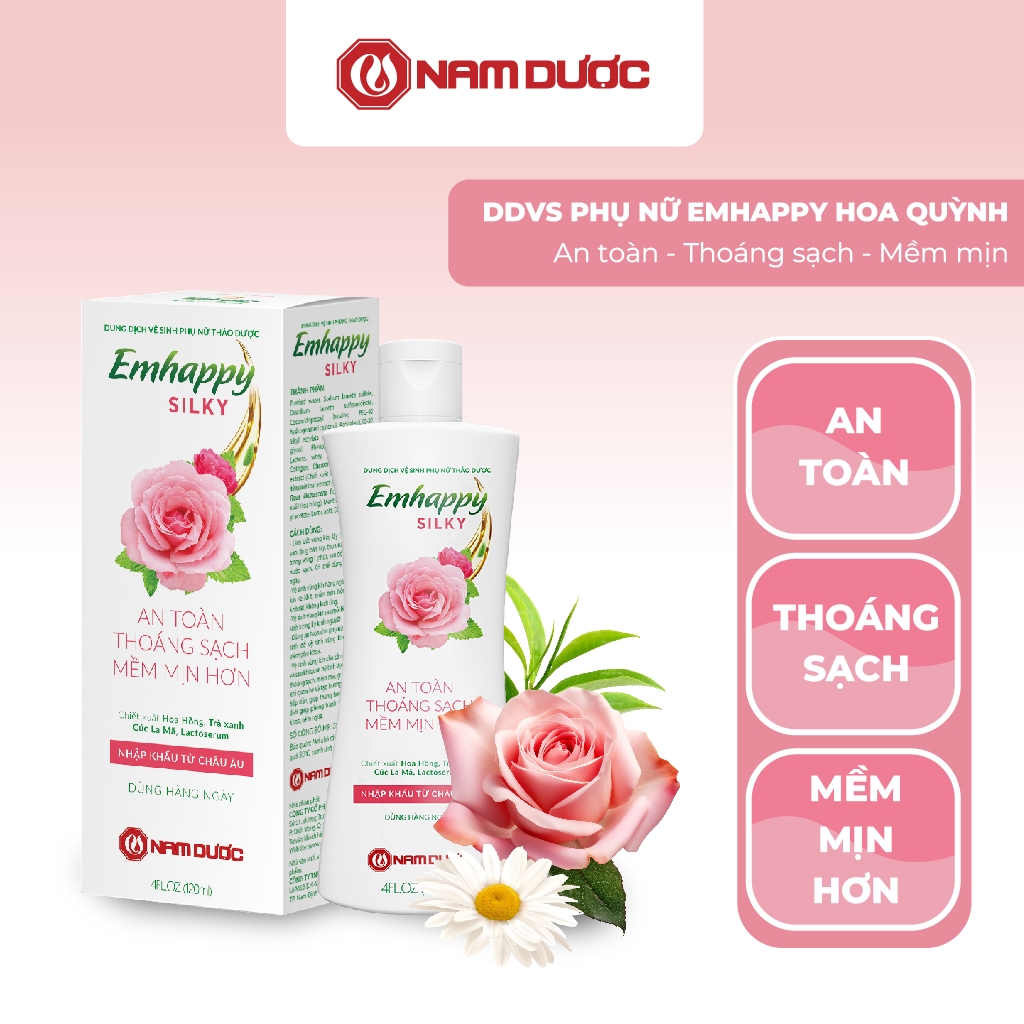 Ảnh Dung dịch vệ sinh phụ nữ Emhappy Silky Nam Dược hương hoa hồng chai 120ml 1