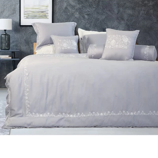 Bộ Drap chăn ga Everon EST 23035 Sắc Đông họa tiết thêu vải tencel cao cấp màu ghi sáng