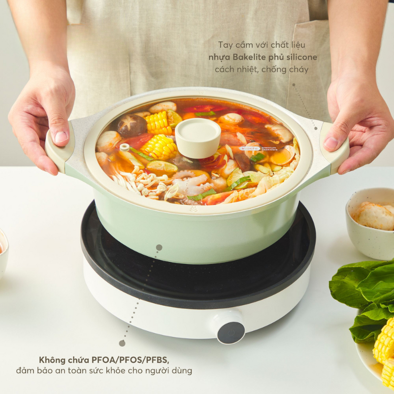 Nồi vân đá cao cấp Omi Simple 24cm (thân thấp) chống dính - CHÍNH HÃNG INOCHI