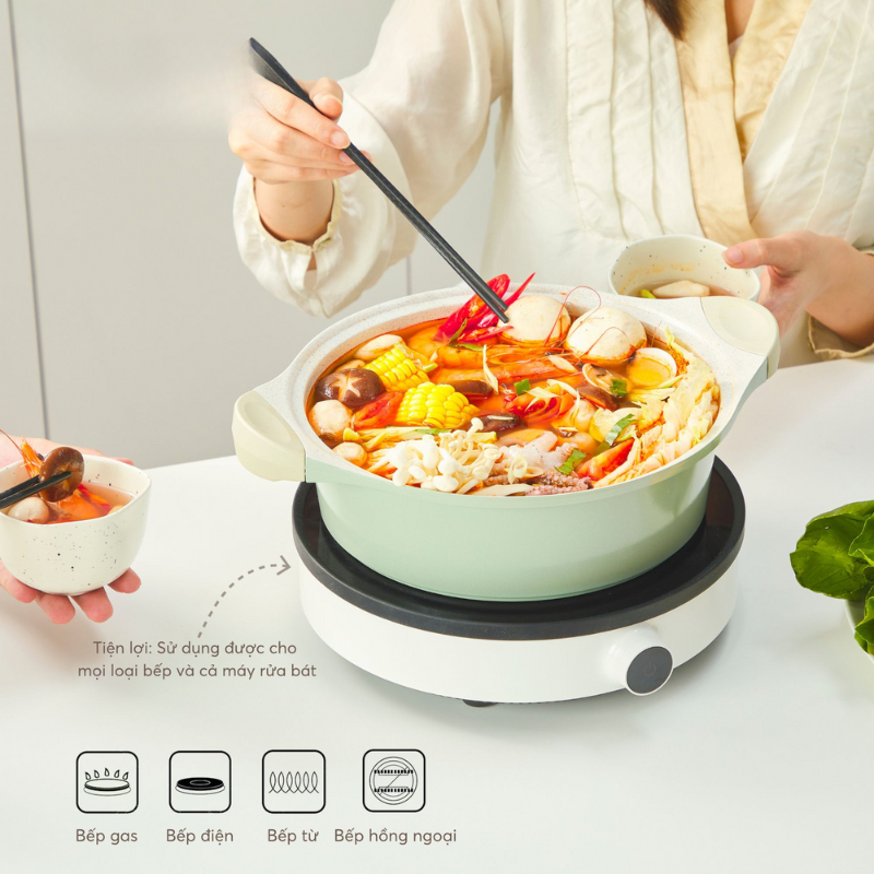Nồi vân đá cao cấp Omi Simple 24cm (thân thấp) chống dính - CHÍNH HÃNG INOCHI