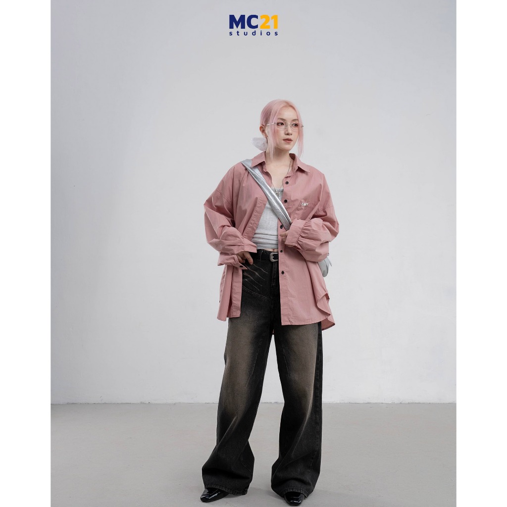 Ảnh Quần jeans cạp trễ MC21.STUDIOS dáng dài ống suông rộng Unisex Ulzzang Streetwear Hàn Quốc Q4107 2