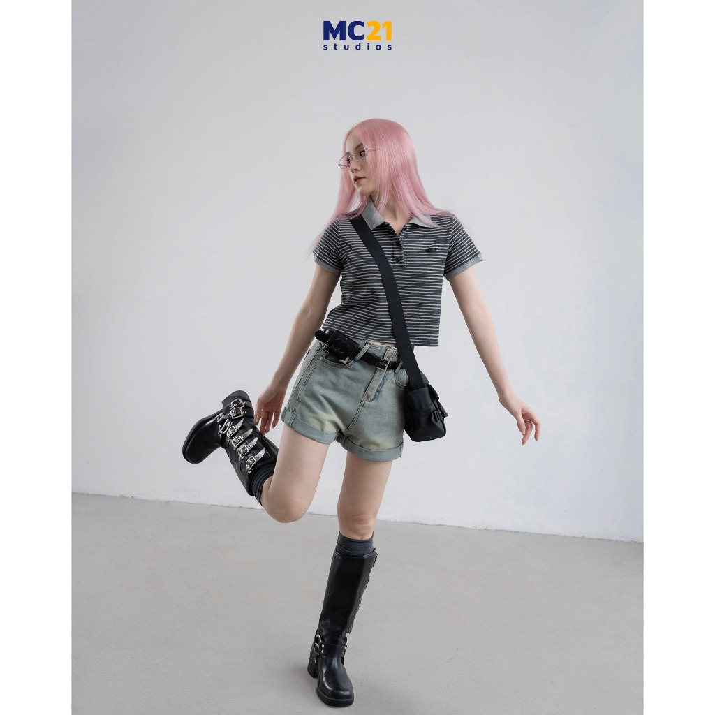 Ảnh Quần sooc jeans nữ MC21.STUDIOS gập gấu dáng vừa Ulzzang Streetwear Hàn Quốc chất denim bò Q4113 2