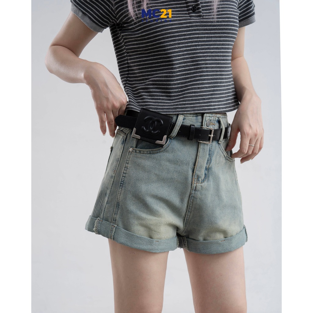 Ảnh Quần sooc jeans nữ MC21.STUDIOS gập gấu dáng vừa Ulzzang Streetwear Hàn Quốc chất denim bò Q4113 1