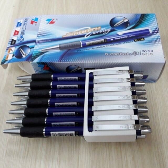 Combo Bút bi Thiên Long TL-036 - Bút bi giắt kim loại mạ crom đệm cầm tay cao su êm hàng chính hãng