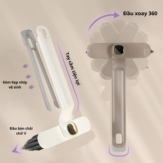 Bàn Chải Cọ Khe Hở Đa Năng 2 in 1 Kèm Nhíp Gắp Tóc Rụng Chổi Vệ Sinh Đầu Xoay 360 Độ Cây chà sàn