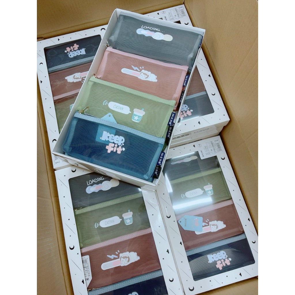 Ví lưới, túi lưới (ví đựng bút, đồ dùng cá nhân) kéo khoá zip khổ A6 (20 x 12cm)