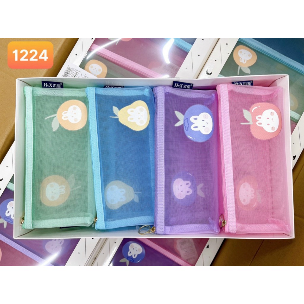 combo 5 Túi đựng bút dạng lưới nhiều mẫu xinh xắn, cute màu sắc tươi tắn, khóa kéo đóng mở dễ dàng