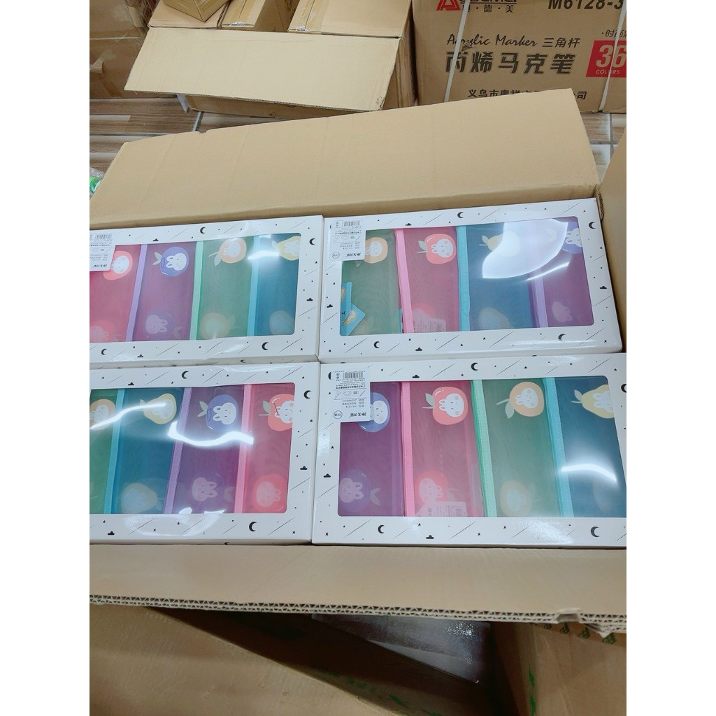 combo 5 Túi đựng bút dạng lưới nhiều mẫu xinh xắn, cute màu sắc tươi tắn, khóa kéo đóng mở dễ dàng