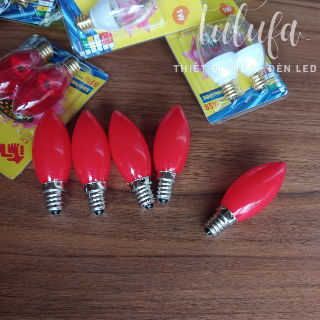 Combo 10 bóng led cana, led trái ớt 1w đui e12 sáng đỏ hoặc vàng dùng trang trí bàn thờ