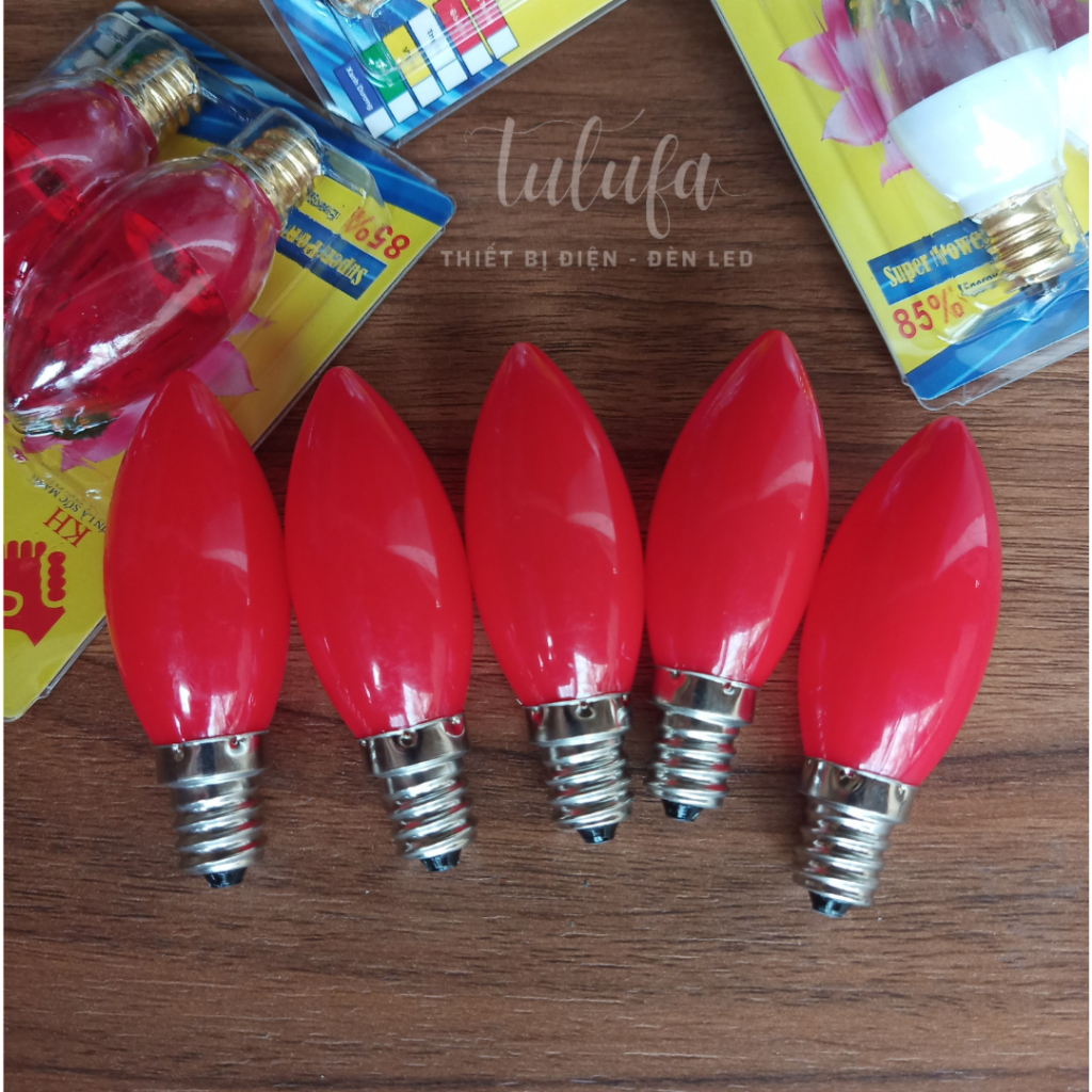 Combo 10 bóng led cana, led trái ớt 1w đui e12 sáng đỏ hoặc vàng dùng trang trí bàn thờ