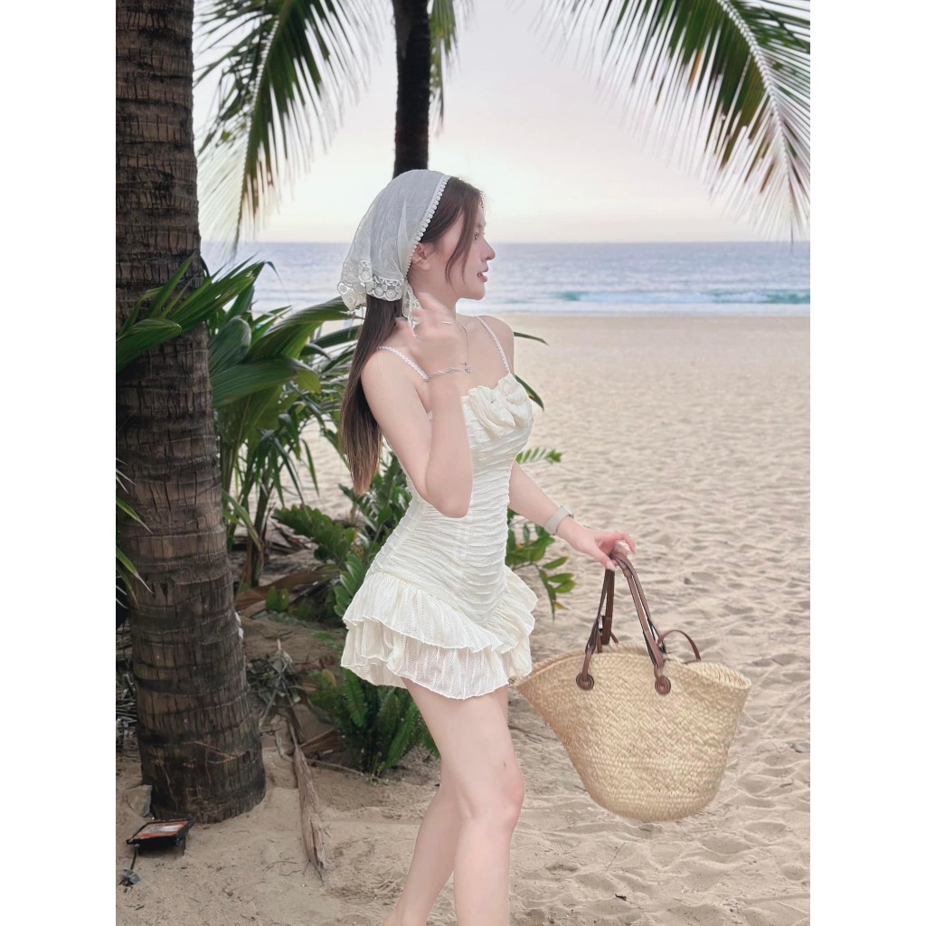 Jumpsuit nữ bikini liền thân phối bèo ôm body phong cách sexy che khuyết điểm