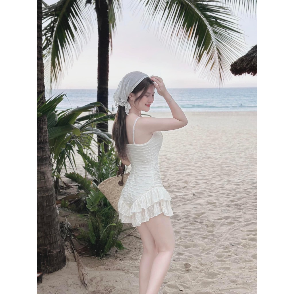 Jumpsuit nữ bikini liền thân phối bèo ôm body phong cách sexy che khuyết điểm