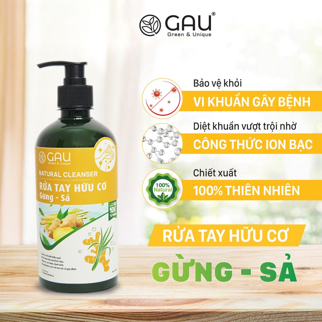 Nước Rửa Tay Gừng Sả Hữu Cơ Thiên nhiên Lên Men GAU Đánh bay Mùi Tanh Dầu mỡ Natural Cleanser 500ml