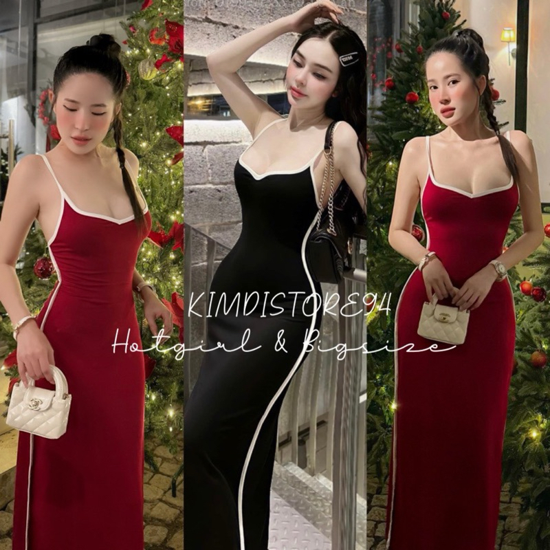 Đầm body hai dây viền 2 sọc dáng dài tôn dáng thời trang