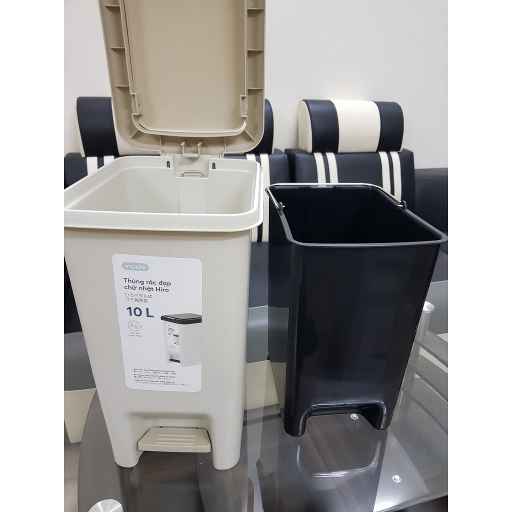 Thùng rác đạp chân chữ nhật Inochi - Hiro 10L/15L/20L/30L (loại kèm ruột) Nhiều màu sang trọng, tiện lợi cho gia đình,VP