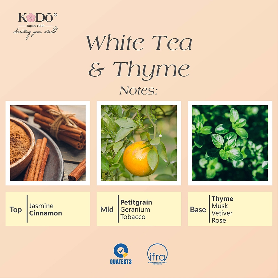 Ảnh Tinh Dầu Nước Hoa KODO White Tea & Thyme Hương Trà Trắng Và Xạ Hương Làm Thơm Phòng - Classic Collection - 10,50,100ml 2