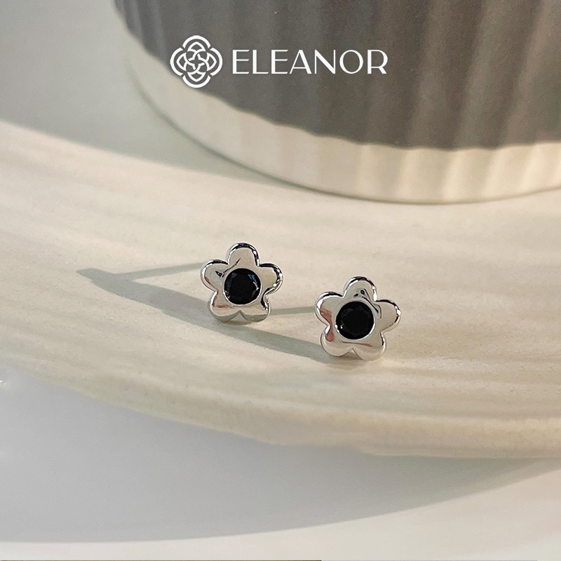 Bông tai nữ chuôi bạc 925 Eleanor Accessories hình hoa viền trơn phụ kiện trang sức khuyên tai 7481