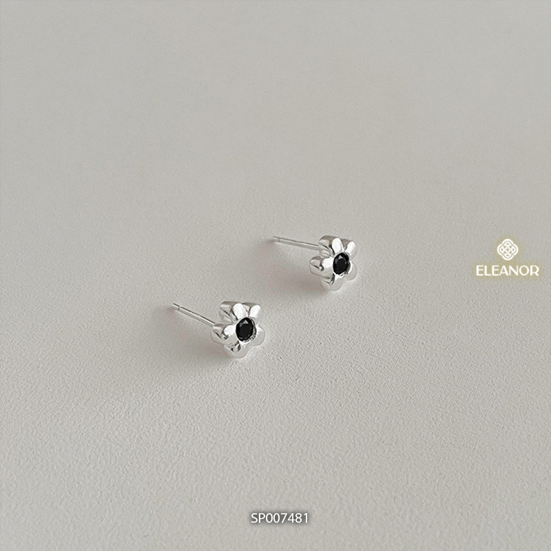 Bông tai nữ chuôi bạc 925 Eleanor Accessories hình hoa viền trơn phụ kiện trang sức khuyên tai 7481