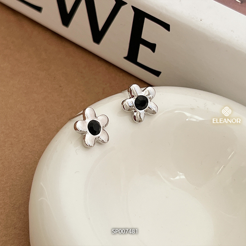 Bông tai nữ chuôi bạc 925 Eleanor Accessories hình hoa viền trơn phụ kiện trang sức khuyên tai 7481