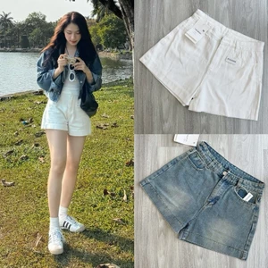 Quần short jeans mềm nữ to gấu lưng cao basic 247store