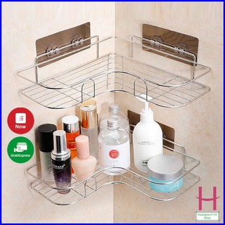 Kệ góc inox dán tường nhà tắm siêu chắc,kệ góc inox kèm 2 miếng dán đa năng {H}