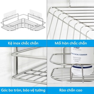 Kệ góc inox dán tường nhà tắm siêu chắc,kệ góc inox kèm 2 miếng dán đa năng {H}
