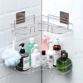 Kệ góc inox dán tường nhà tắm siêu chắc,kệ góc inox kèm 2 miếng dán đa năng {H}